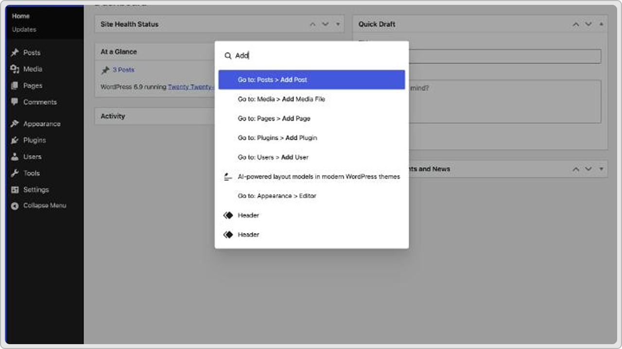Dashboard-wide Command Palette Everywhere